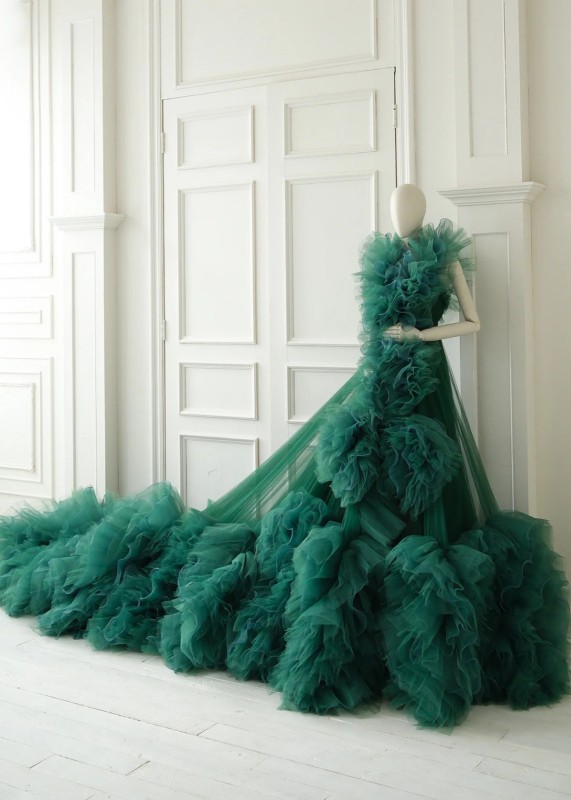 Emerald Green Tulle Luxury Maternity Dress Photoshot Dress