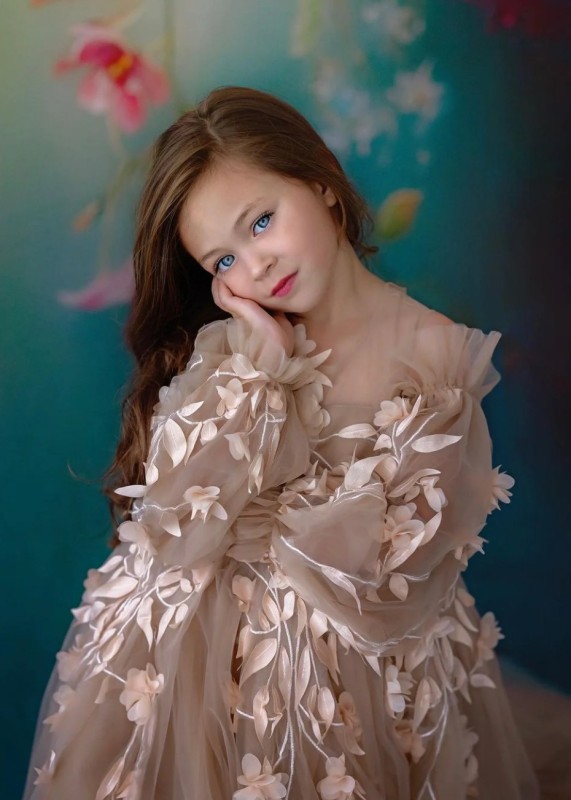 Tan Lace Tulle Flower Girl Dress Girls Pageant Dress