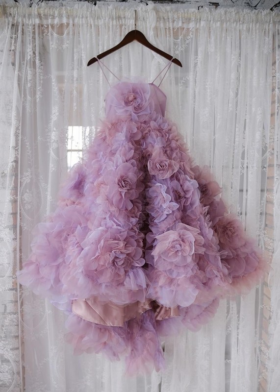Purple Organza Floral Flower Girl Dress Girls Pageant Dress