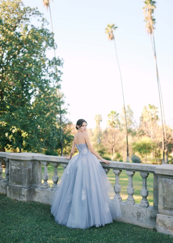 Strapless Blue Lace Tulle Awesome Wedding Dress