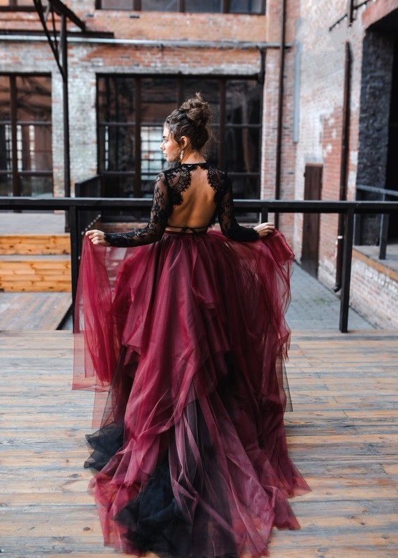 Dark Red Tulle Newest Maxi Wedding Skirt