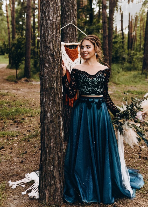 Blue Long Fashion Wedding Skirt