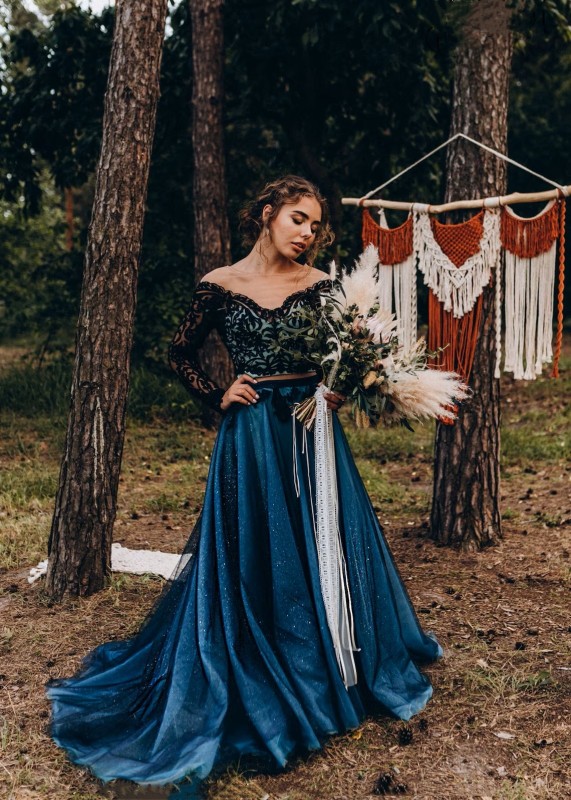Blue Long Fashion Wedding Skirt