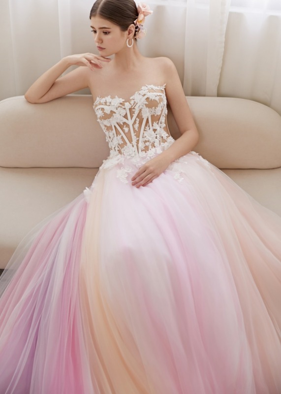 Strapless Lace Tulle Floral Wedding Dress