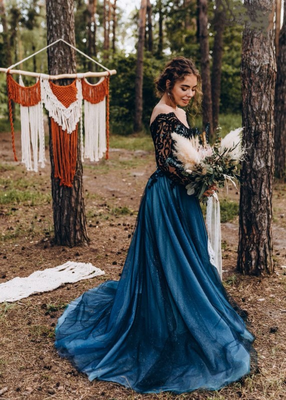 Blue Long Fashion Wedding Skirt