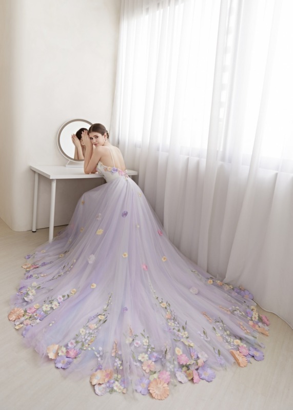 Lavender Lace Tulle Floral Fairytale Wedding Dress