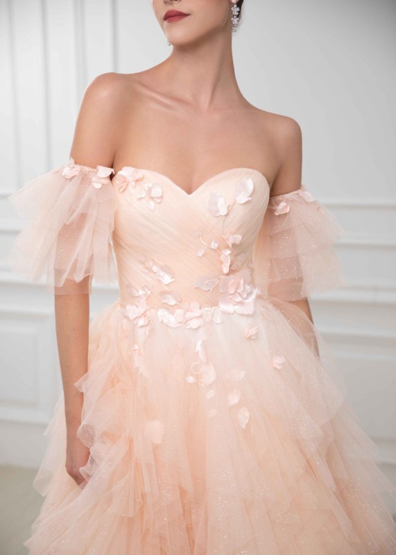 Champagne Glitter Tulle Elegant Wedding Dress