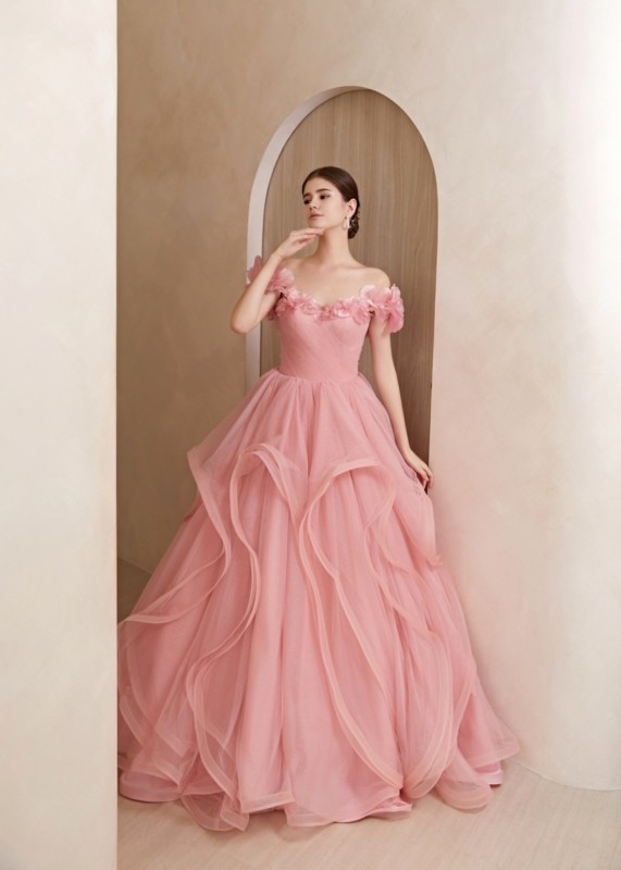 Off Shoulder Pink Tulle Gorgeous Wedding Dress