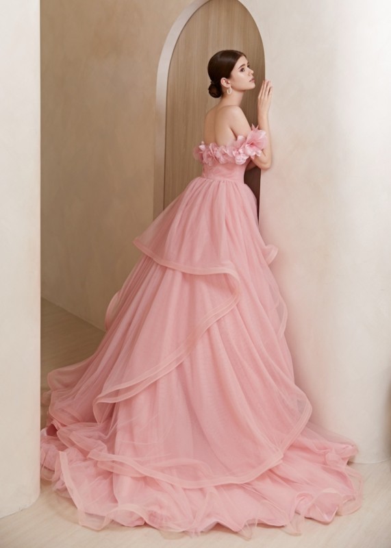 Off Shoulder Pink Tulle Gorgeous Wedding Dress