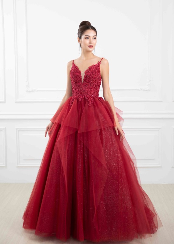 Red Lace Glitter Tulle Newest Wedding Dress