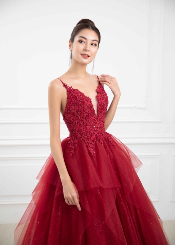 Red Lace Glitter Tulle Newest Wedding Dress