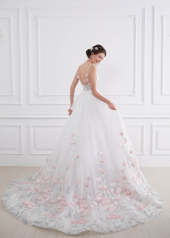 Pink Lace Tulle Corset Back Romantic Wedding Dress