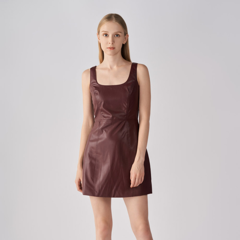 MATTE LEATHER SQUARE NECK MINI DRESS