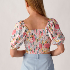 BALLOON SLEEVE CROPPED BLOUSE