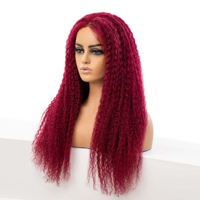 Burgundy Kinky Curly 180% Density Human Hair Hd Lace Front Wigs for Women