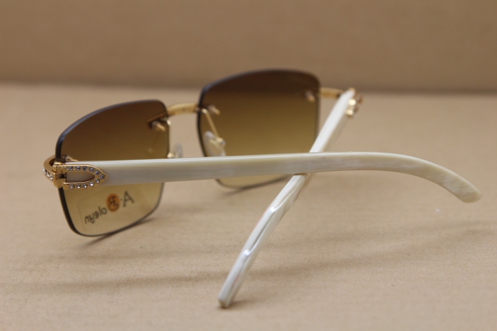 Cartier Rimless Genuine Natural Glasses 8300816 White buffalo  Big Diamond Sunglasses