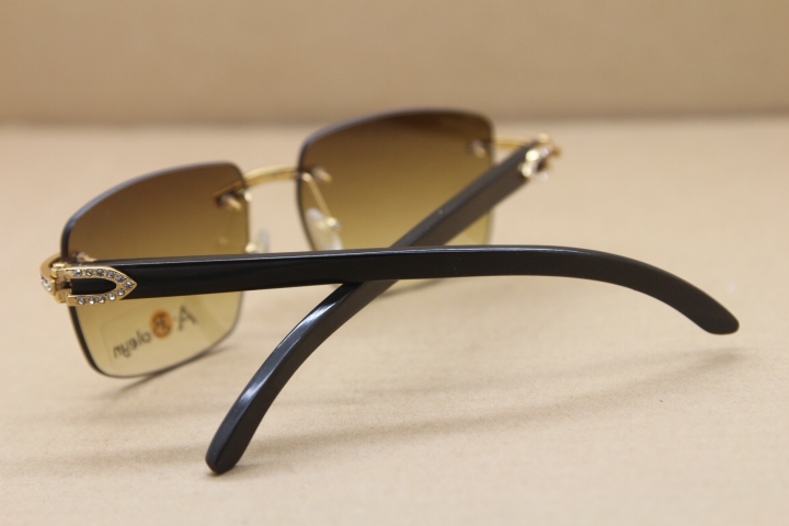 Cartier 8300816 Genuine Natural Black Buffalo horn  Big Diamond Sunglasses