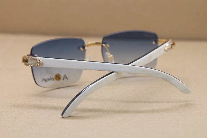 Cartier Hot Original Rimless Glasses 8300816 Black Mix White Buffalo  Big Diamond Sunglasses