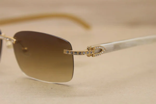 Cartier Big Diamond Glasses 8200759 Buffalo horn Rimless Sunglasses White Genuine horn Sunglasses In Gold Brown