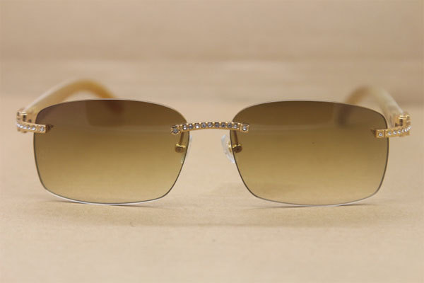 Hot Cartier Rimless Diamond Glasses brand 8200759 Buffalo horn Sunglasses White Genuine horn Sunglasses