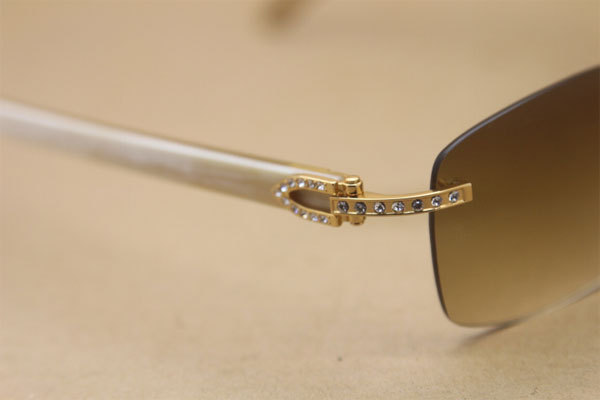 Cartier Big Diamond Glasses 8200759 Buffalo horn Rimless Sunglasses White Genuine horn Sunglasses In Gold Brown
