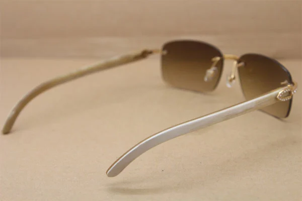 Cartier Big Diamond Glasses 8200759 Buffalo horn Rimless Sunglasses White Genuine horn Sunglasses In Gold Brown