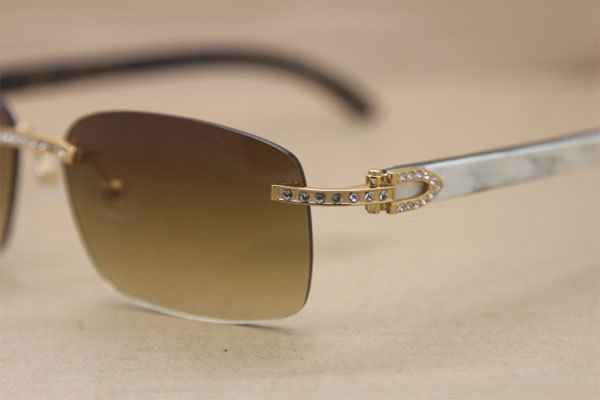 Cartier Big Diamond Rimless Glasses 8200759 Black Mix White Buffalo horn Rimless Sunglasses Genuine horn Sunglasses In Gold Brown