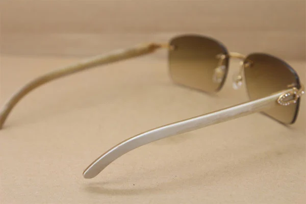 Hot Cartier Rimless Diamond Glasses brand 8200759 Buffalo horn Sunglasses White Genuine horn Sunglasses