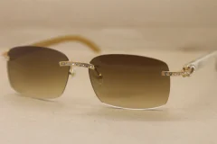 Cartier Big Diamond Glasses 8200759 Buffalo horn Rimless Sunglasses White Genuine horn Sunglasses In Gold Brown