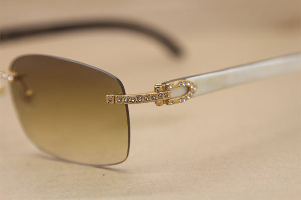 Cartier Rimless Diamond brand Men and women Glasses 8200759 Buffalo horn Sunglasses Black Mix White Genuine horn Sunglasses