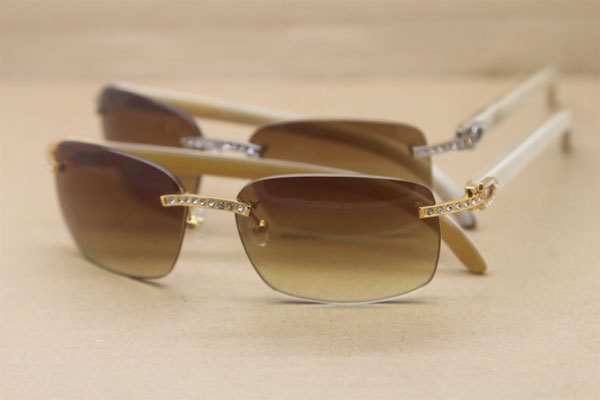 Cartier Rimless Smaller Big Stones T8200497 White Buffalo Horn Sunglasses in Gold Brown