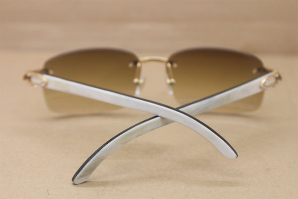 Cartier Rimless Diamond brand Men and women Glasses 8200759 Buffalo horn Sunglasses Black Mix White Genuine horn Sunglasses
