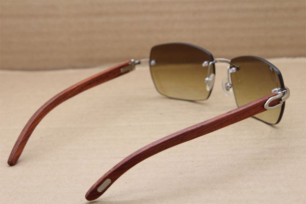 Cartier CT 8100905 Gold Brown Lens Rimless T8100904 Original Wood Sunglasses