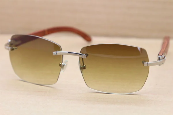 Cartier CT 8100905 Gold Brown Lens Rimless T8100904 Original Wood Sunglasses