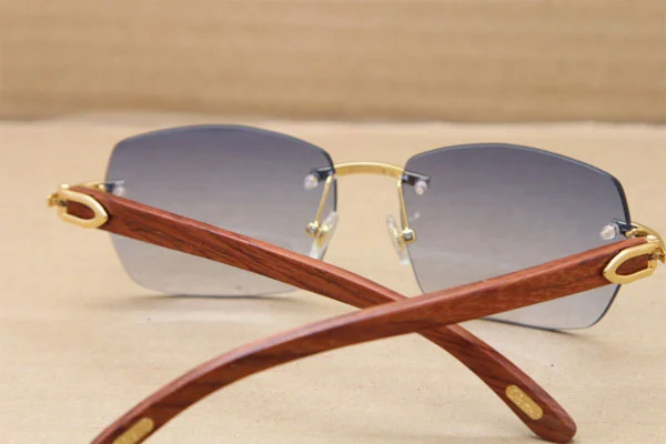 Cartier CT 8100905 Gold Brown Lens Rimless T8100904 Original Wood Sunglasses