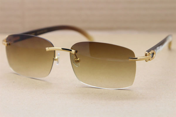 Hot Cartier CT 8200760 Rimless Black Mix White Genuine Natural Buffalo horn Sunglasses