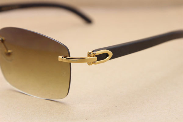 Hot Cartier CT18K Gold Rimless Sun Glasses Black Buffalo Horn Sunglasses 8200760 Silver Brown Lens