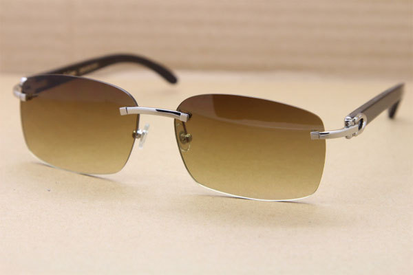 Hot Cartier CT18K Gold Rimless Sun Glasses Black Buffalo Horn Sunglasses 8200760 Silver Brown Lens