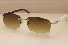 Hot Cartier CT 8200760 Rimless Black Mix White Genuine Natural Buffalo horn Sunglasses