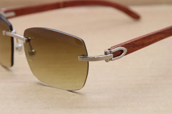 Cartier CT 8100905 Gold Brown Lens Rimless T8100904 Original Wood Sunglasses