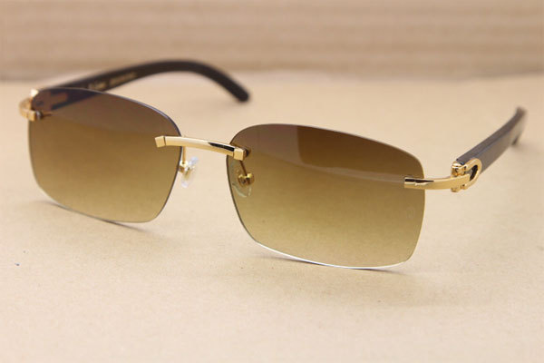 Hot Cartier CT18K Gold Rimless Sun Glasses Black Buffalo Horn Sunglasses 8200760 Silver Brown Lens