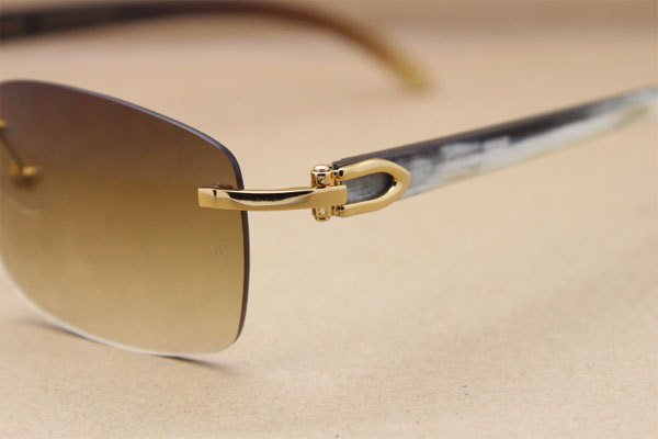 Hot Cartier CT 8200760 Rimless Black Mix White Genuine Natural Buffalo horn Sunglasses