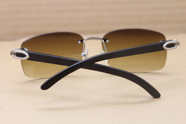 Hot Cartier CT18K Gold Rimless Sun Glasses Black Buffalo Horn Sunglasses 8200760 Silver Brown Lens