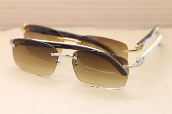 Hot Cartier CT 8200760 Rimless Black Mix White Genuine Natural Buffalo horn Sunglasses