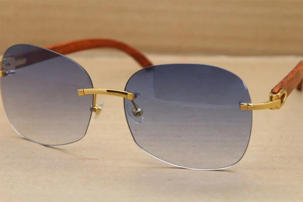 Cartier CT 8100908 Rimless T8100907 Original Wood Sunglasses