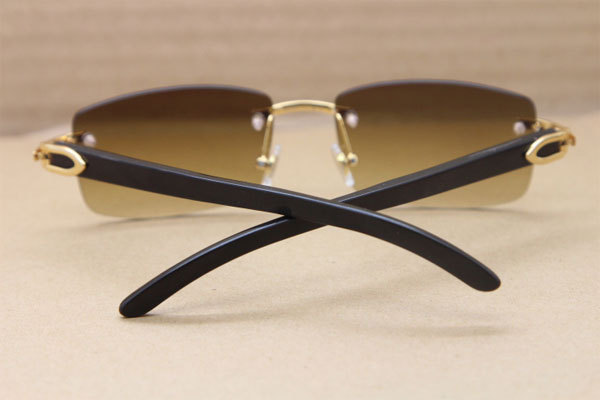 Cartier CT 8200757 Men famous brand Original Black Genuine Buffalo horn 8200758 Rimless Sunglasses