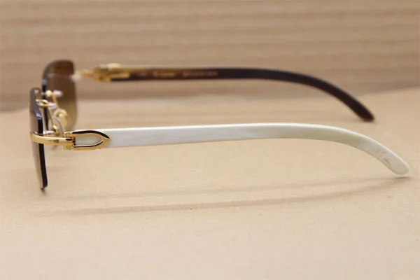 Hot Cartier CT 8200757 Rimless Sun Glasses Original White Inside Black Buffalo Horn Sunglasses 8200758 Gold Brown Lens