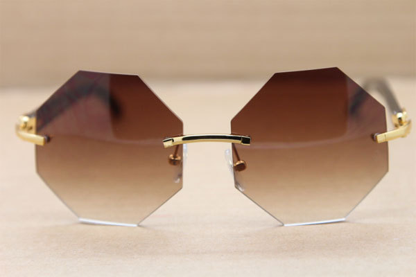 Cartier 4189706 Rimless Black Buffalo Horn Original Sunglasses in Gold Brown Lens