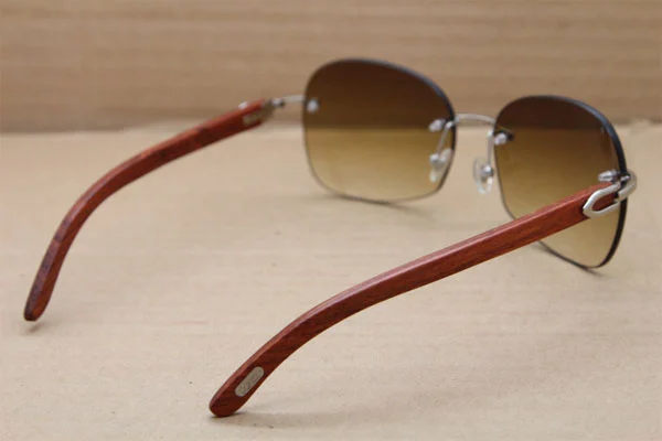 Cartier CT 8100908 Rimless T8100907 Original Wood Sunglasses