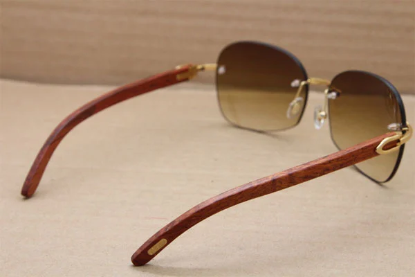 Cartier CT 8100908 Rimless T8100907 Original Wood Sunglasses